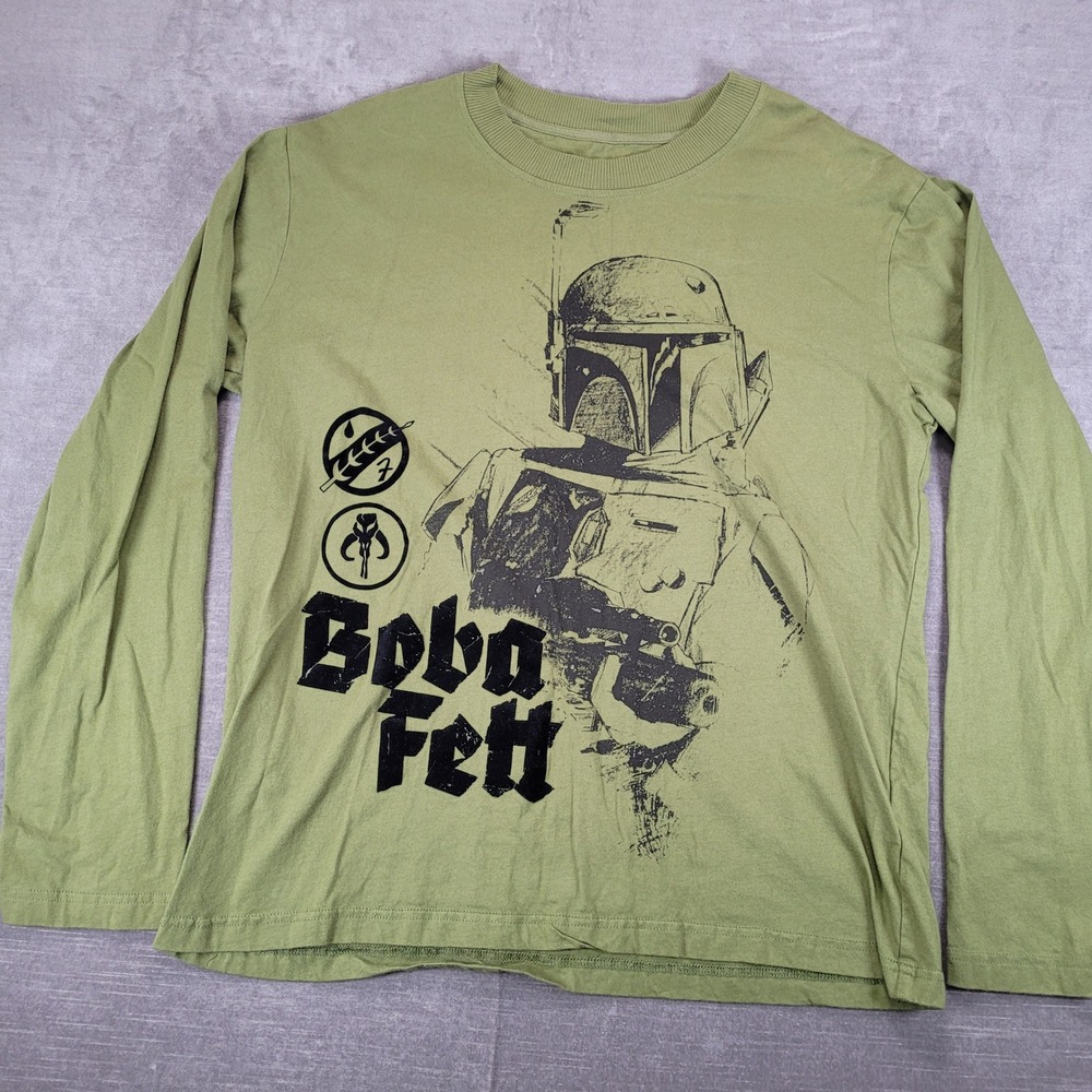 Disney Store Star Wars Boba Fett Long Sleeve Shirt Mens Large Green Graphic Tee